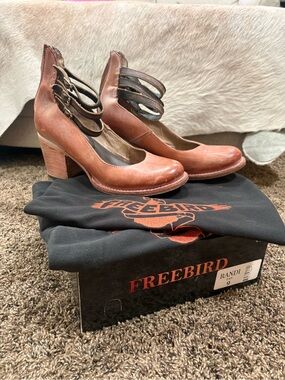 Freebird Randi Leather Ankle-Strap Heels in Dusty Rose